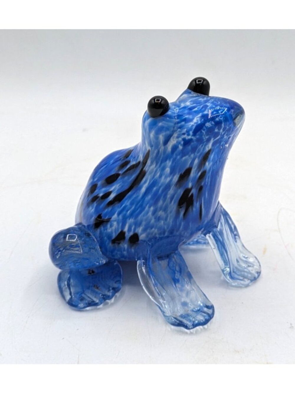 Art Glass Frog Hand Blown Blue Black Toad Figurine Paperweight 4"